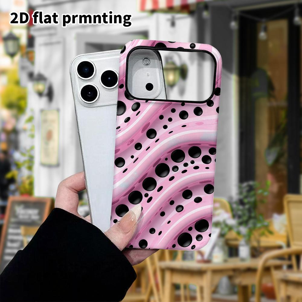 Phone Case: 2D Flat Design Suitable for iPhone 18, 17, 16, 15, 14, 13 Pro Film Protective Case, Couple Style, Pink and Black Polka Dots, Christmas and