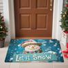Christmas Theme Floor Mat Holiday Entryway Carpet Snowman Snowflake Pattern Machine Washable Carpet