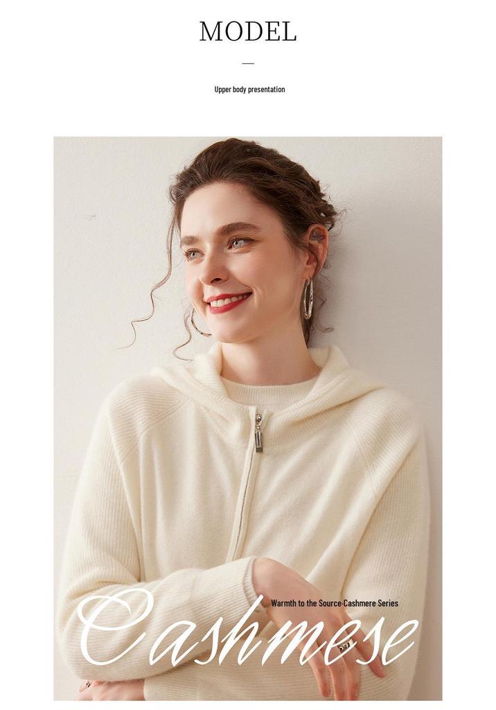 Women's Hooded Double Zipper Cashmere Sweater - Autumn/Winter Solid Color Knit Cardigan, Long Sleeve Casual Commute Style