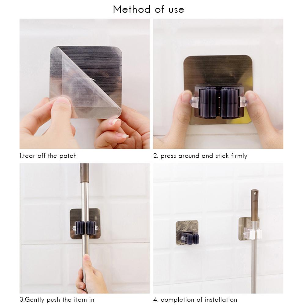 Wall Mount Mop Hanger Traceless Powerful Sticky Bathroom Mop Clip Holder