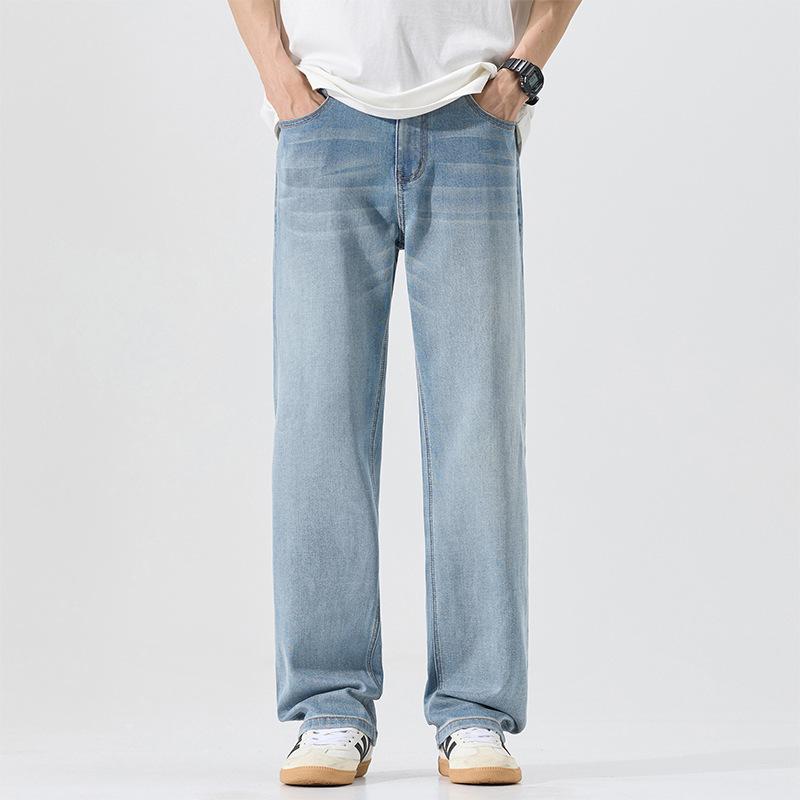 

Spring and Summer New Men s American Retro Wide-leg Jeans Thin Trousers 28