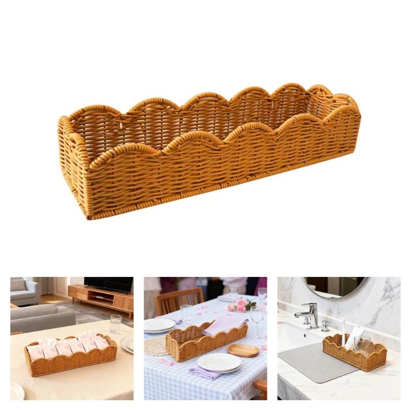 Rectangular Plastic Basket Decorative Rattan Weave Pattern Functional Storage For Home Decoration Practical Container