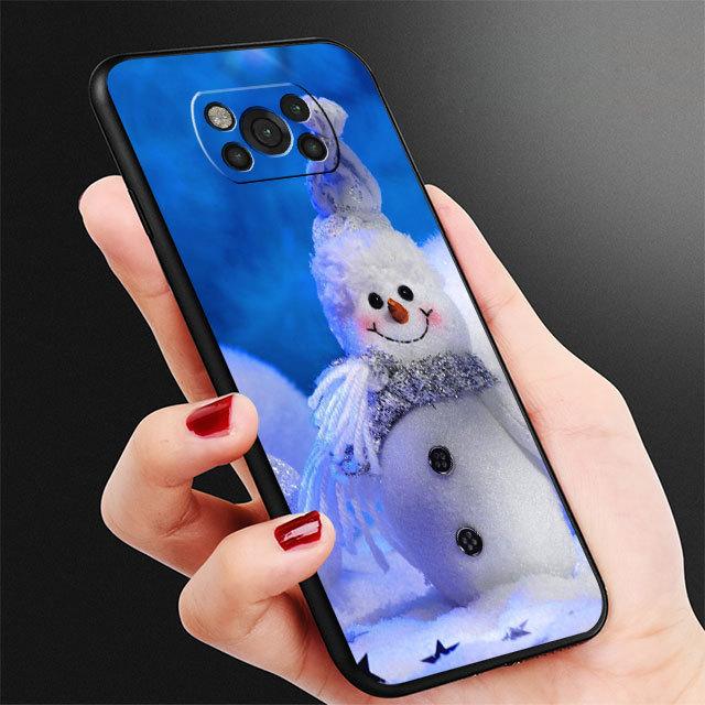 Coque en TPU noire pour Samsung Galaxy M31 M12 M32 5g M22 M51 M33 M52 M23 M13 M30s M01 M53 M62 M11 Joyeux Noël Bonhomme de neige Capa
