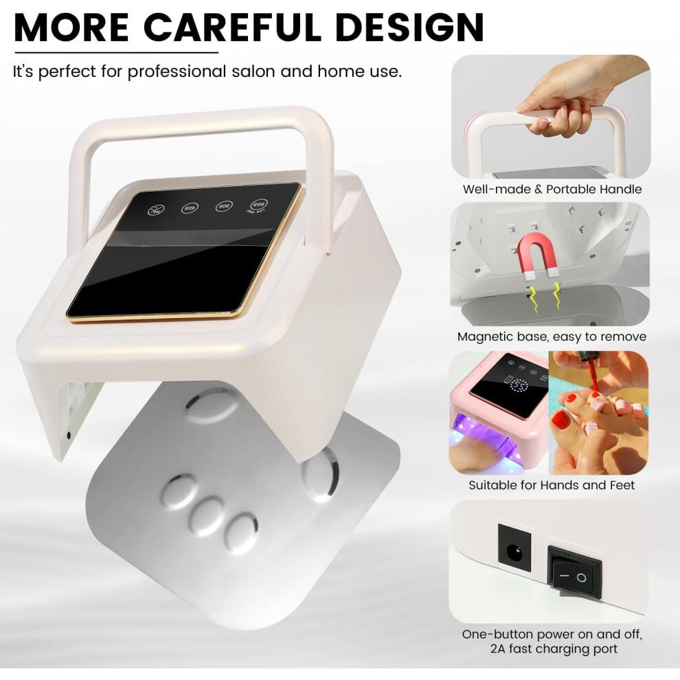 Cordless Nail Lamp - UV Light for Gel Nails Drying Lamp with 4 Timers 72W LED Nail Light Fast Curing Nail Dryer - white