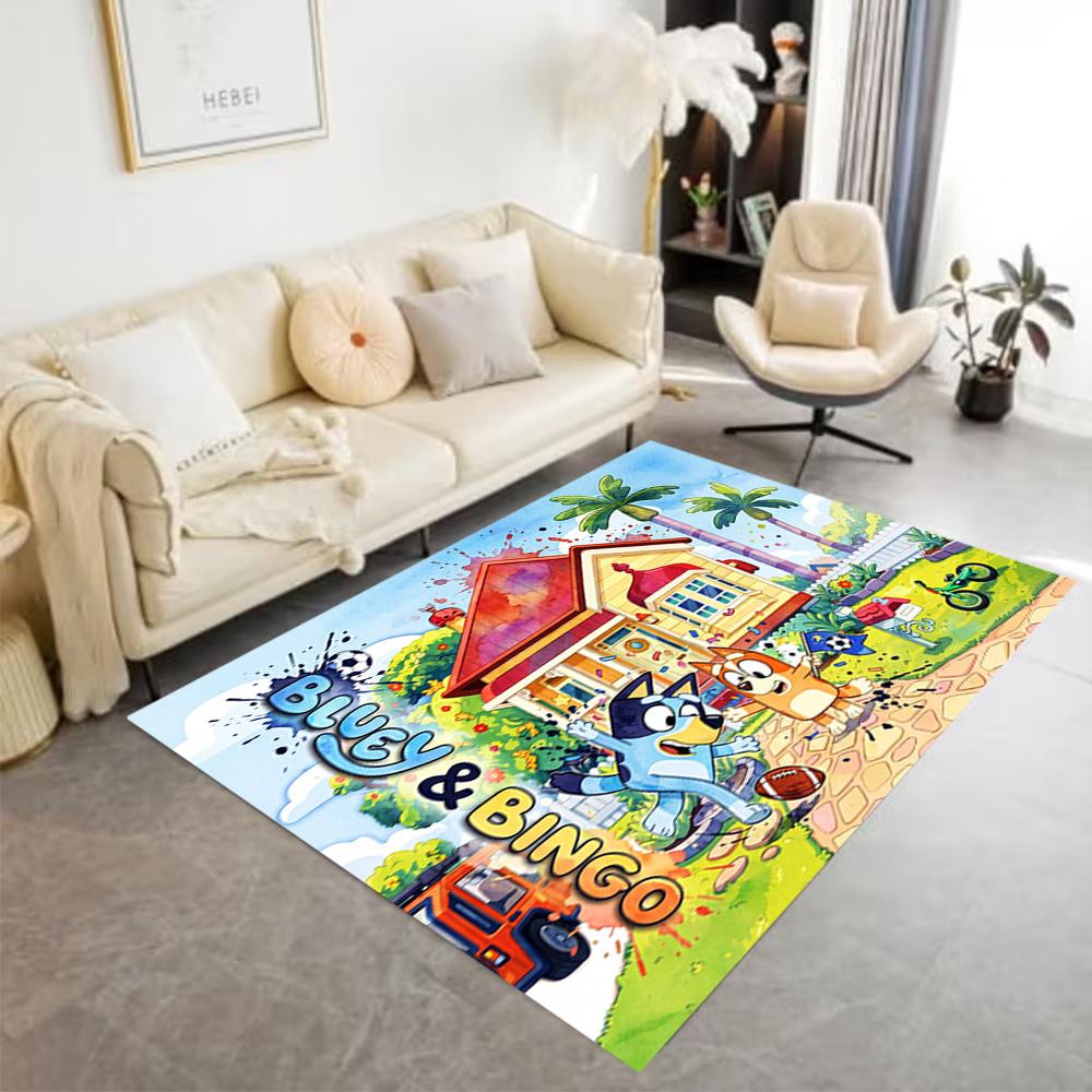 Bluey Soccer Adventure Customizable Name Area Rug Design for Playrooms Kitchen Entryway Outdoor Antislip Carpet Anime Office Decor