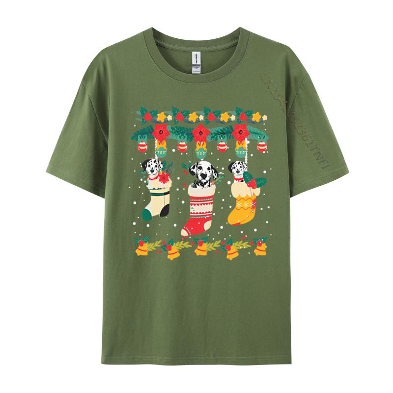 

Dalmatian Christmas Socks XMas Light Tshirt Cotton Men Top T Shirts Customized Tees Green And White Graphic T Shirt 4XL