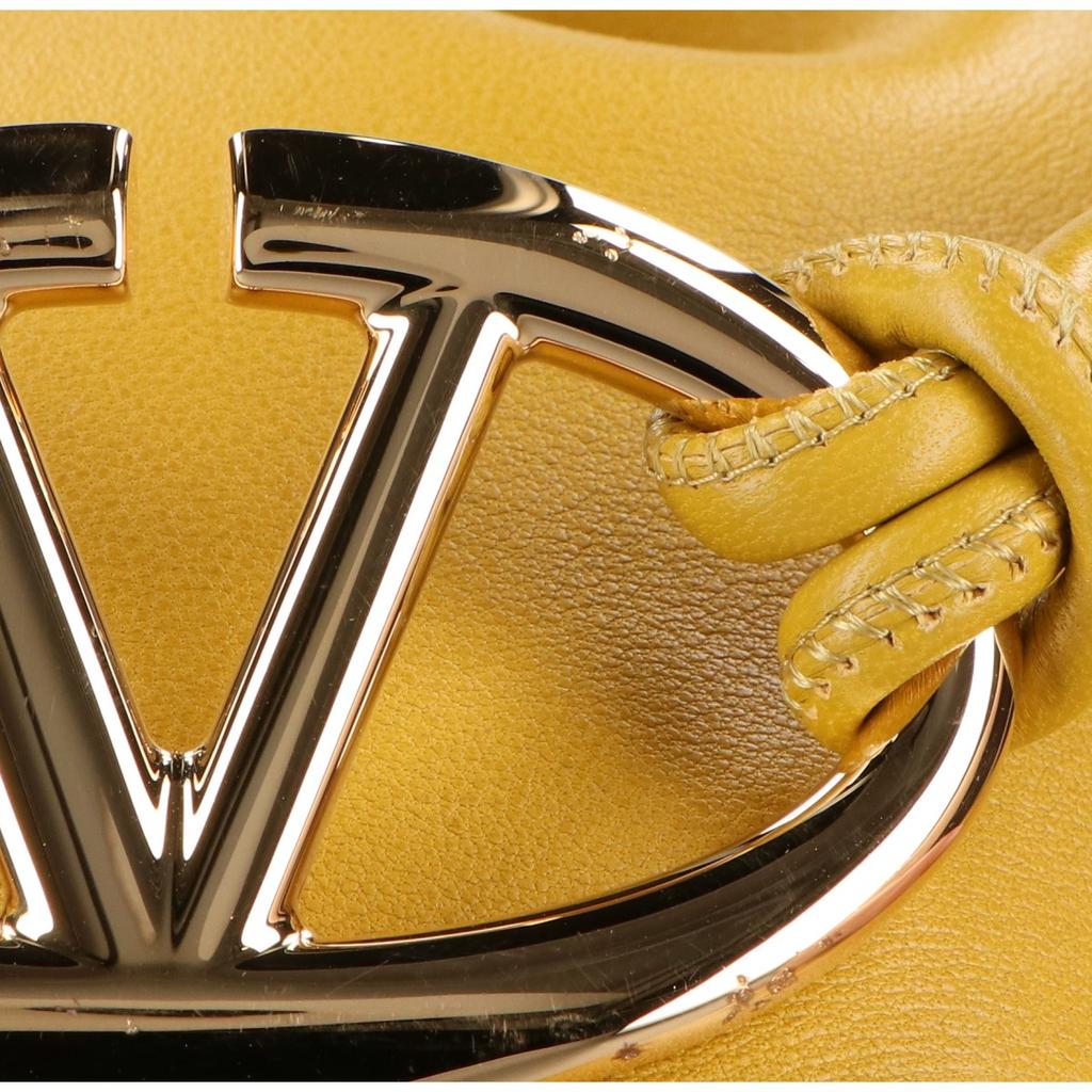 VALENTINO 4W0P0AC3ZFJ Lamb Leather Logo Hardware Pouf Mini Bucket Shoulder bag Mustard/GDHardwareUsed
