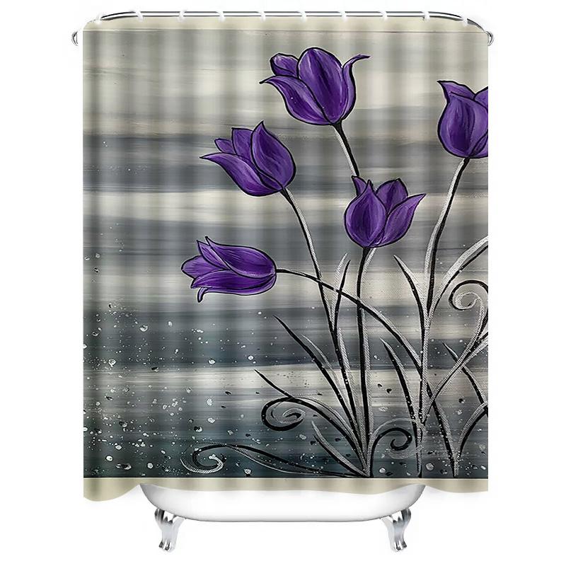 

Abstract Purple Tulips Waterproof Shower Curtain Heat Resistant Machine Washable Non-Transparent 180x180cm 90X180cm(35x70in)