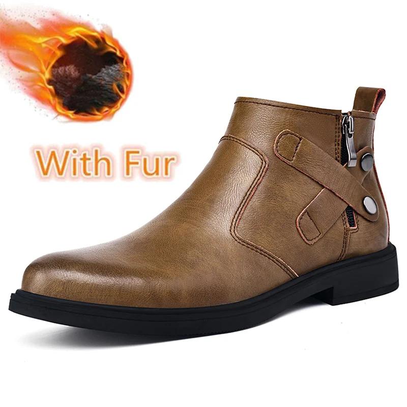Mote Høy Kvalitet Chelsea Herrestøvler Ekte Lær Komfortable Business Støvler For Menn Sideglidelås Herre Vintersnø Fottøy Herre