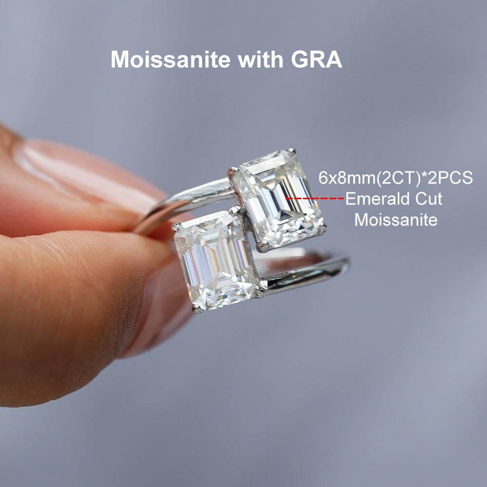 4cttw Emerald Cut Moissanite Ring for Women   Copper2 Stone Lab Diamond Engagement Ring Wedding Bands Jewelry Gift