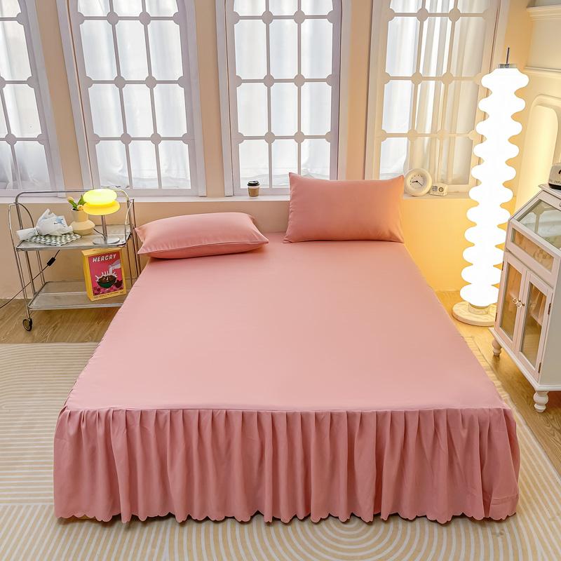 Bed Skirt with Pillowcase Solid Color Bed Cover Soft Bedspread Elastic Mattress Protector Ruffles Bed Linen Falda De Cama