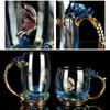 Blaue Rose Emaille Kristall Teetasse Kaffeetasse Becher Schmetterling Blume Wassertasse mit Löffel Trinkgeschirr Glastasse Liebhaber Hochzeit