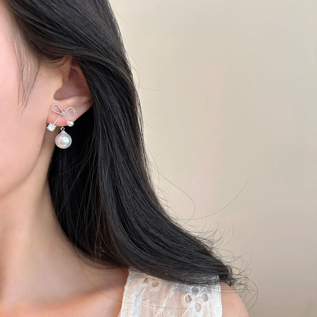 Light Luxury Bow Tassel Pearl Stud Earrings For Women Fashion Jewelry