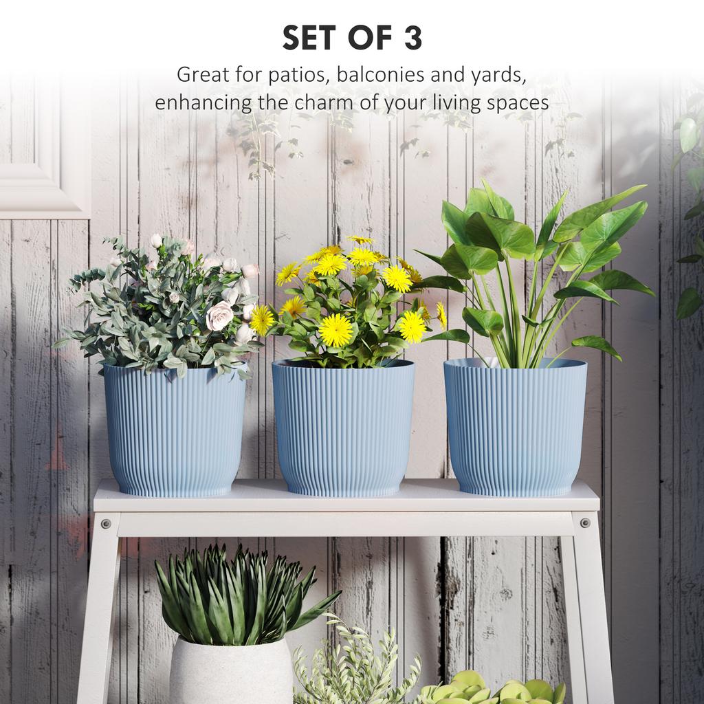 Set of Three Diameter 22cm Planters - Blue