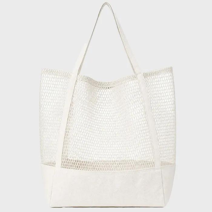 Aesthetic Linen Cotton Semi-Mesh Shoulder Bag Summer Net Bag Eco Bag