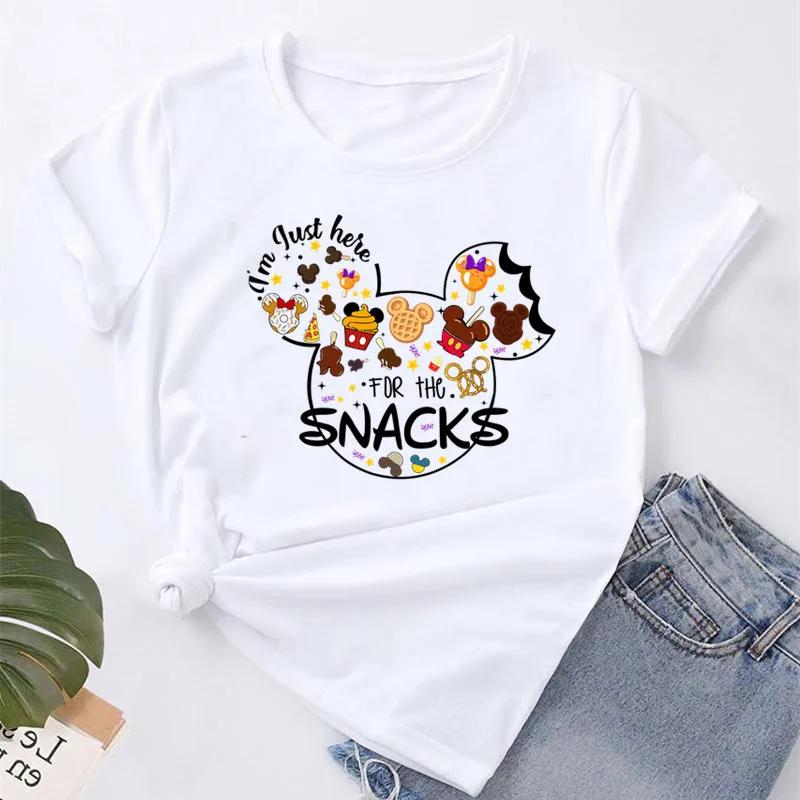 Cute I'm Here for the Snacks Tops Women Clothing Summer Short Sleeve Female T-shirt Casual Tops Y2k Streetwear