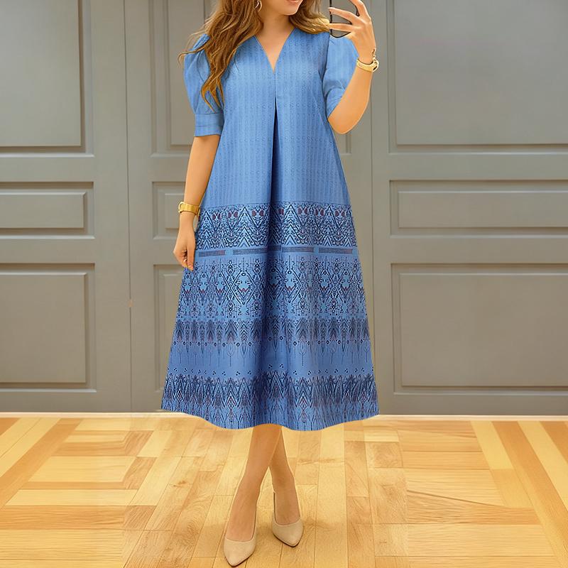 

ZANZEA Women Casual V-Neck Summer Loose Half Sleeve Print Dress 5XL синій