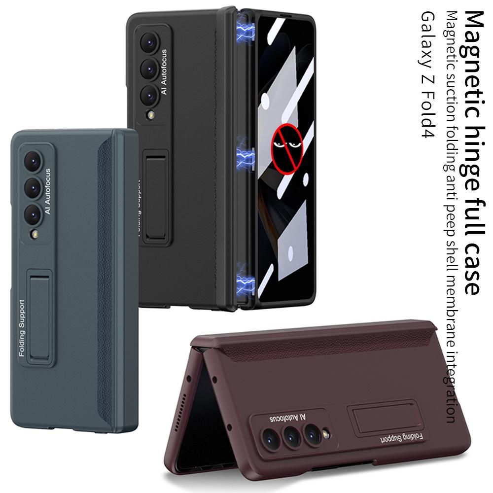 For Samsung Galaxy Z Fold 4 Case With Anti -Peek Glass Magnetic Hinge Anti -Knock Hard Cover For Galaxy Z Fold4 Bracket Case