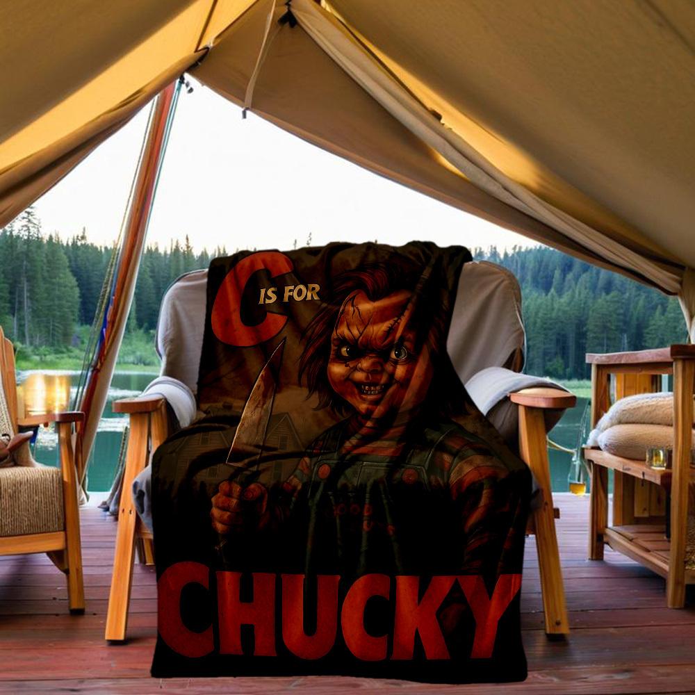 1pc Horror Doll Outdoor Blanket Lightweight Flannel, Soft & Warm, All Season Use for Sofa, Outdoor, Camping, Living Room, Office, Chair