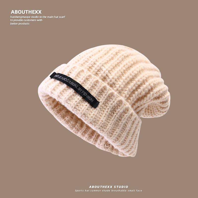 Loose and Warm Pile Hat Outdoor Knitted Woolen Cold Hat Face Enhancing Small Ear Protecting Hat for Men