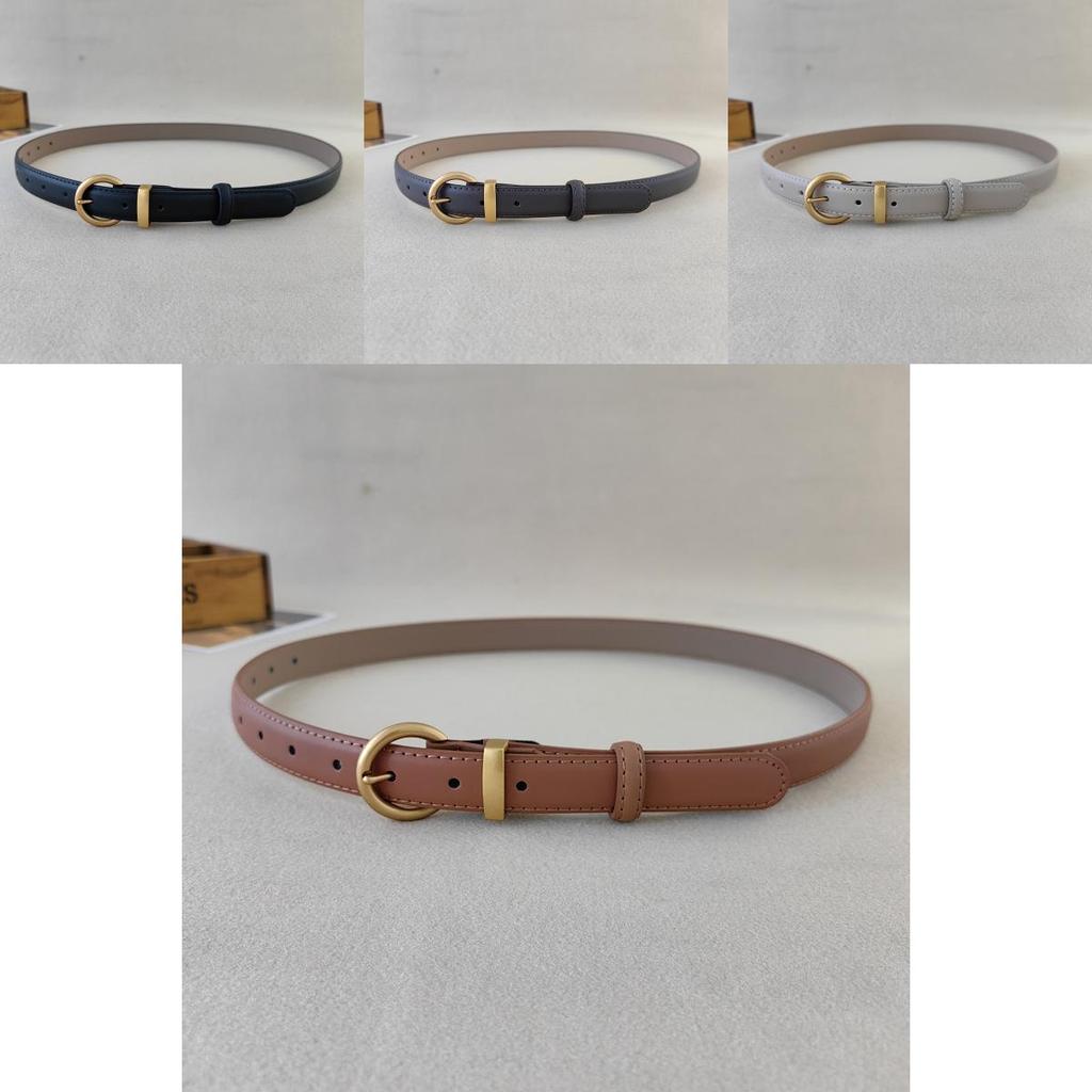 Simple Faux Leather Belt For Women With Goldtone Buckle And Vintage Style