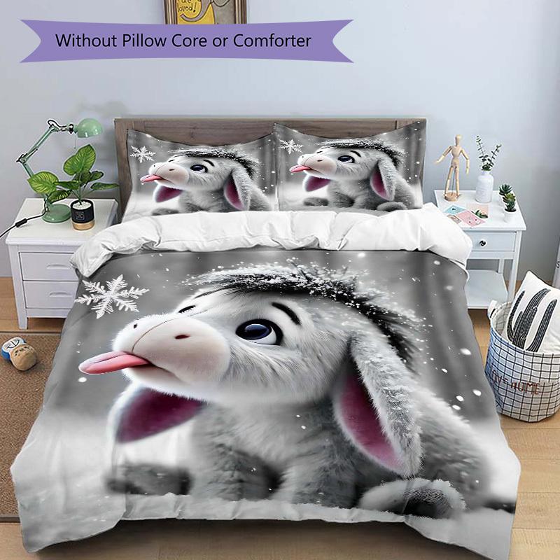3pcs Winter Wonderland Donkey Bedding Set - Includes One Quilt Cover and Two Pillowcases (No Core) - Perfect for Bedroom and Guest Room Deco