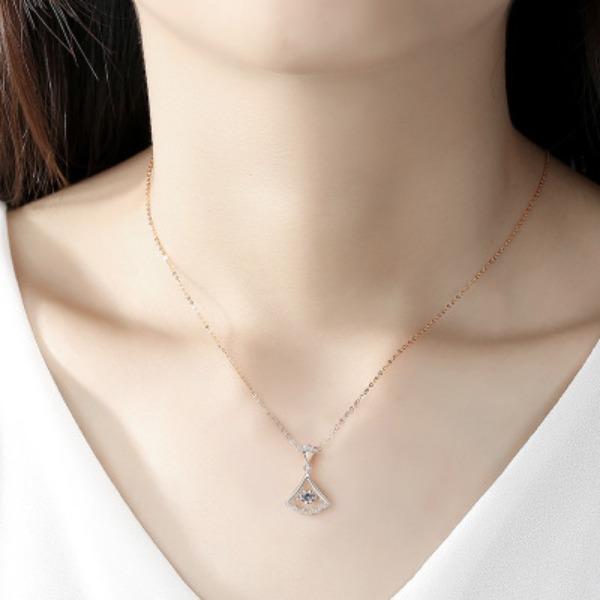 Smart Diamond Studded Fan-shaped Skirt Necklace for Women Smart Collarbone Chain Simple New Pendant Qixi Gift