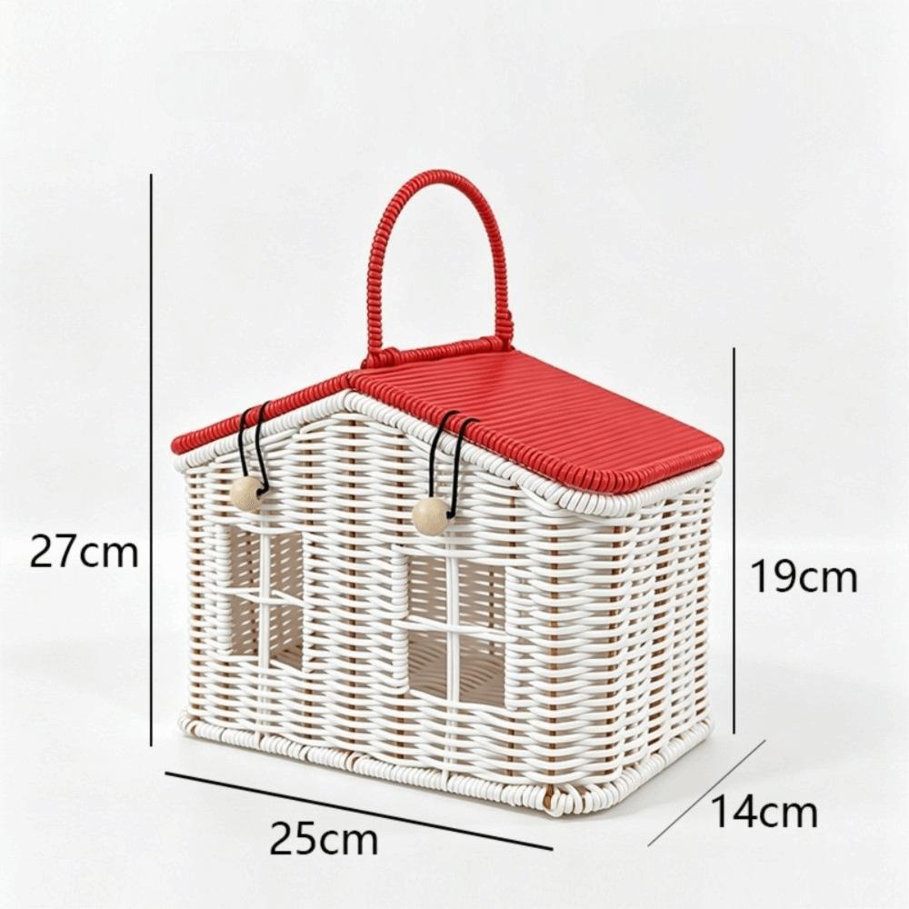With Lid & Handle House Shaped Gift Basket Sundries Organizer Woven Storage Basket  Picnic