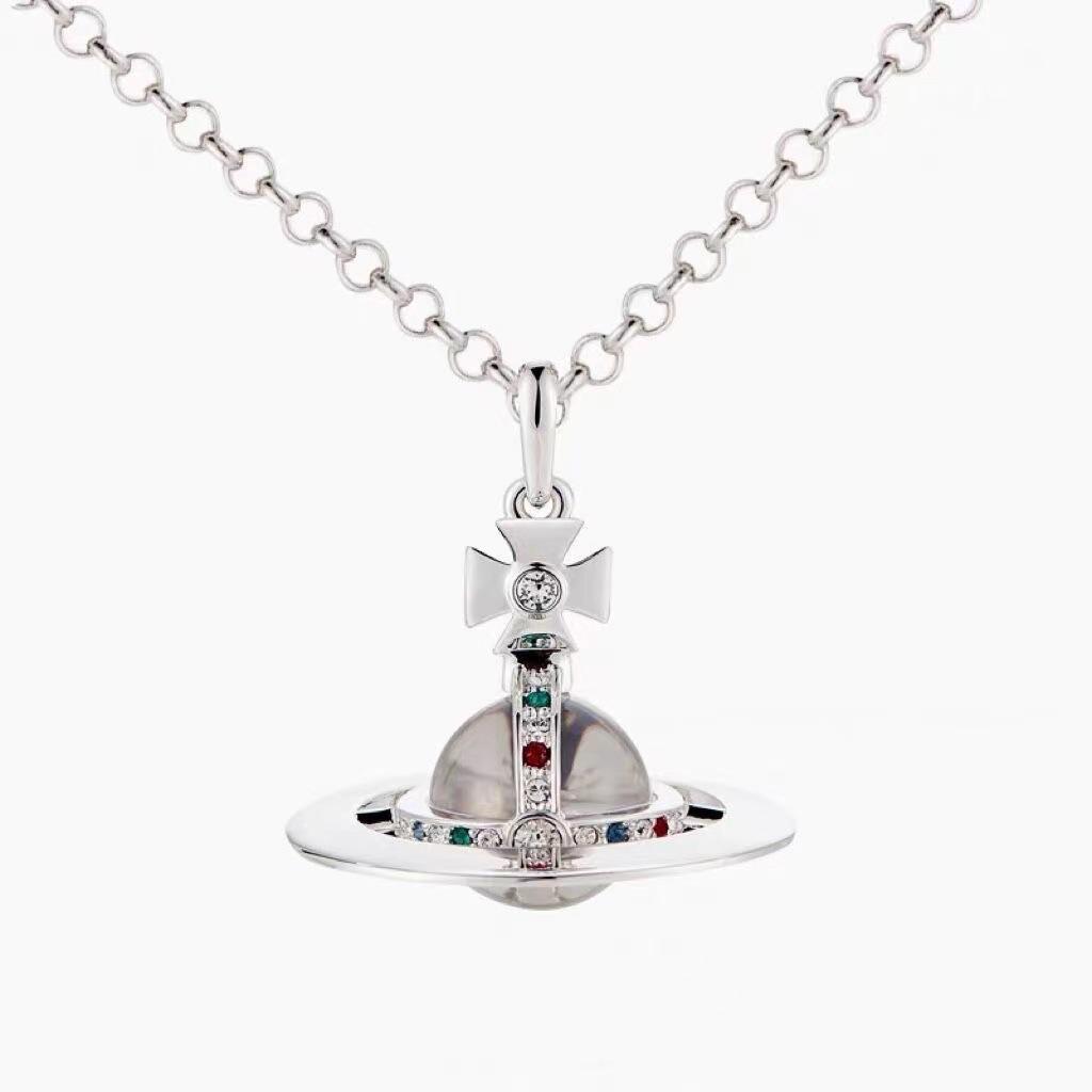 Saturn 3D Fliegende Untertasse Kugel Halskette - Damen Nische Schlüsselbeinkette, 10mm Planet Design