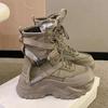 Fashion Women Chunky Platform Motorcycle Boots White Lace Up Thick Bottom Shoes Woman Autumn Winter Ankle Botas De Mujer