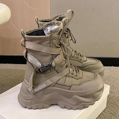 Fashion Women Chunky Platform Motorcycle Boots White Lace Up Thick Bottom Shoes Woman Autumn Winter Ankle Botas De Mujer