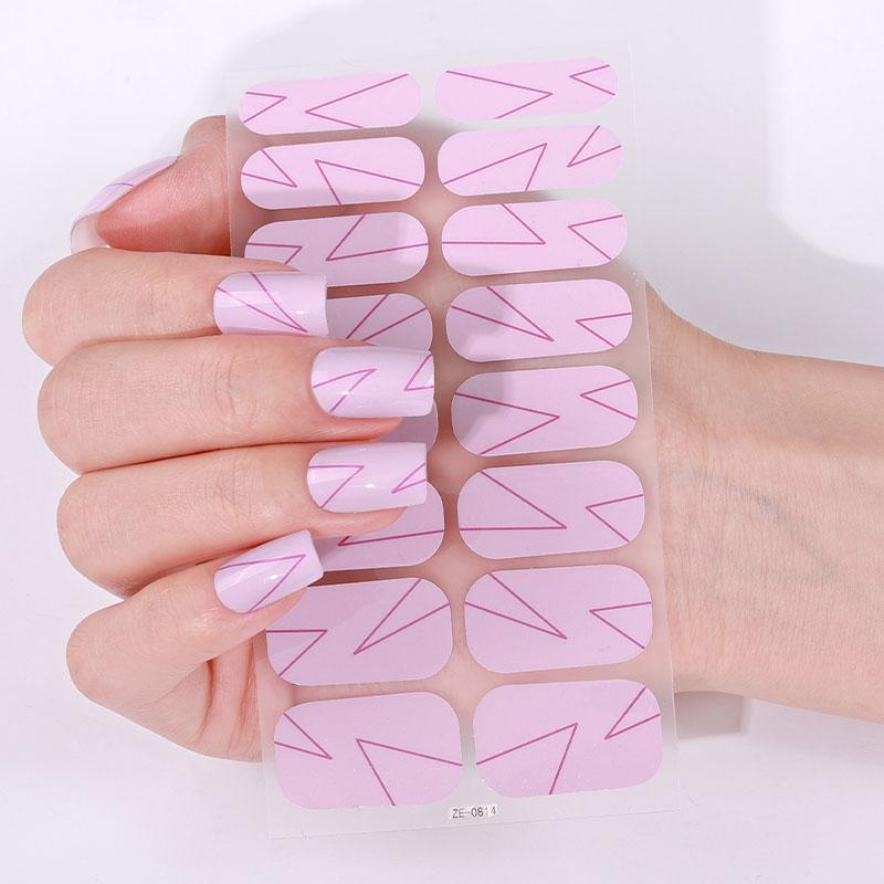 16Tips French Full Cover Nail Stickers DIY Nail Polish Strips Gold Lines Self Adhesive Nail Art Stickers Manicure Decoration