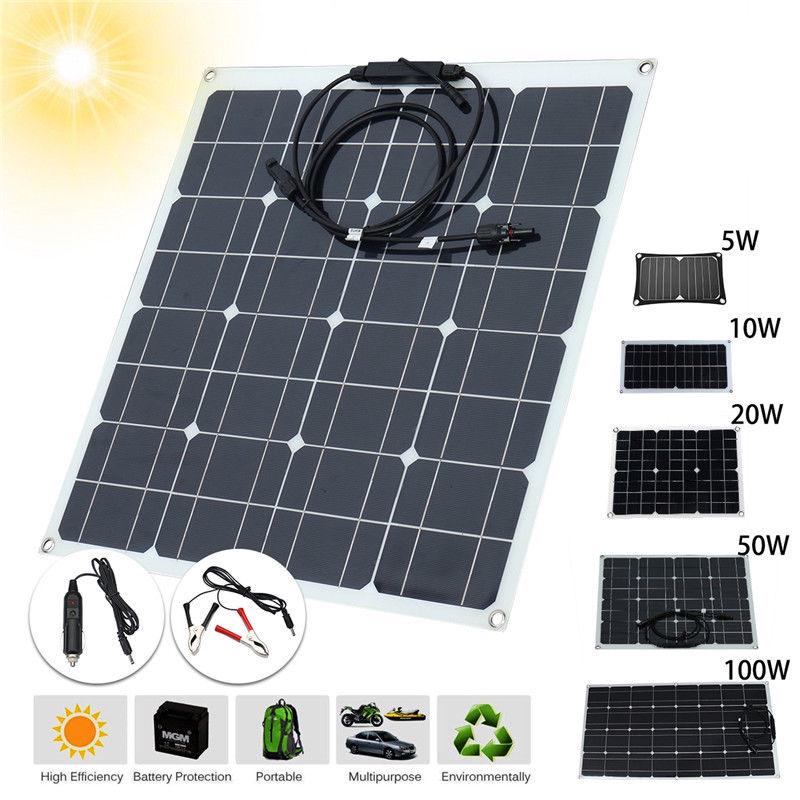 30W//100W//200W Solar Panel Flexible Off Grid Battery Charger for RV Boat Camper