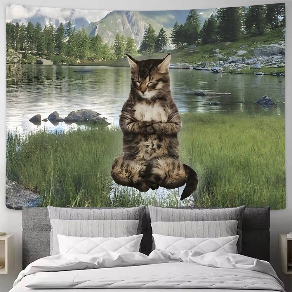 Large Fashion Cute Fuuny Popular Cat Meme Tapestry Wall Hanging Wall Rugs Dorm Decor Blanket Camping Decoration Tapestry