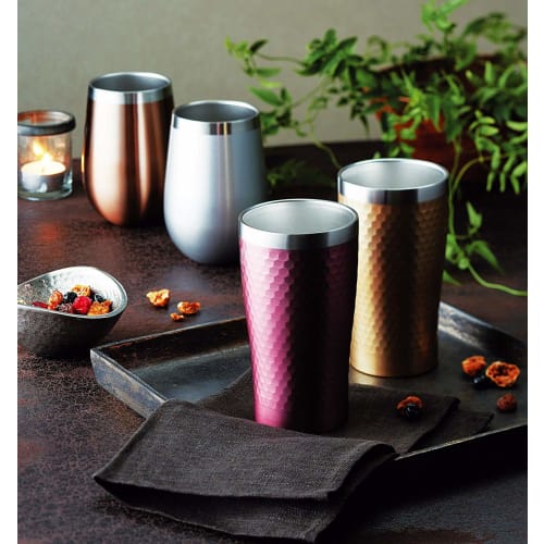 Maebata Thermo Round Tumbler Pair, Silver & Bronze, Vacuum Insulated, Double-Walled, Stainless Steel, Luxe, 350ml, Premiere Aoyama, 51431