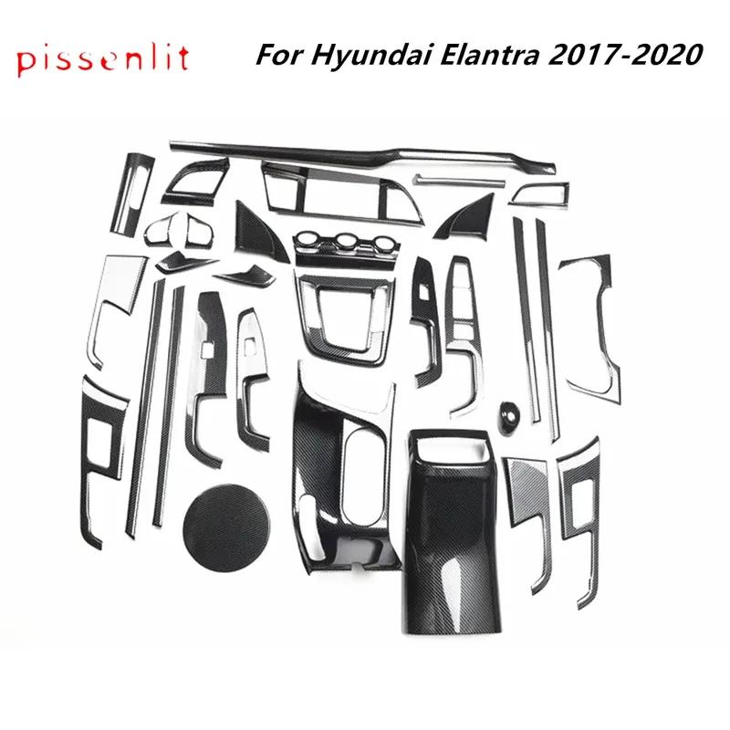 For Hyundai Elantra 2016- Accessories Carbon Fiber Style Interior Steering Wheel Panel Back Air Vent Gear Panel Sticker ABS