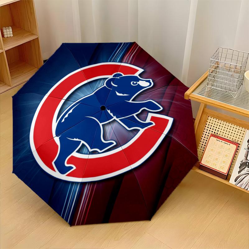Chicago Cubs Print Auto 8?Ribs Folding Umbrella Wind Resistant Lightweight Automatic Umbrella For Daily Travel