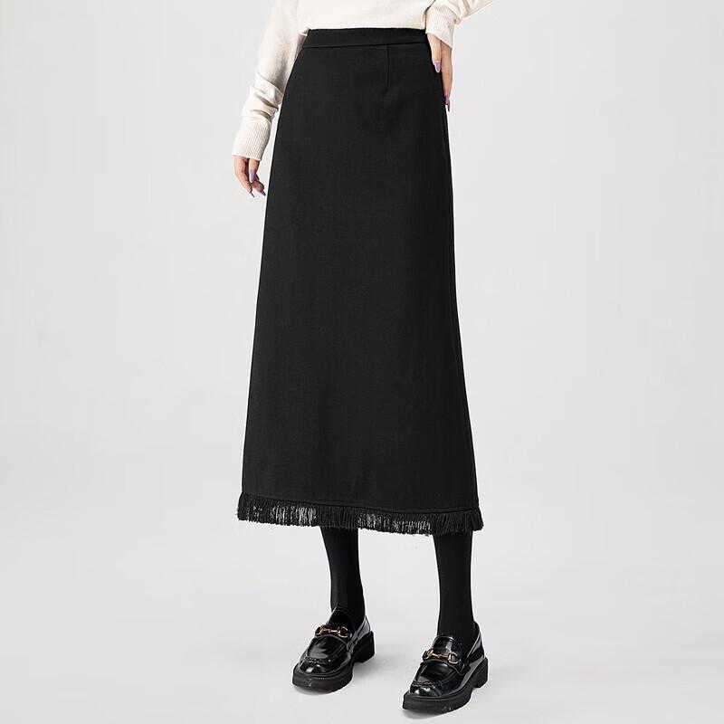 Sibaishe Women s Tassel Slit Midi Skirt M