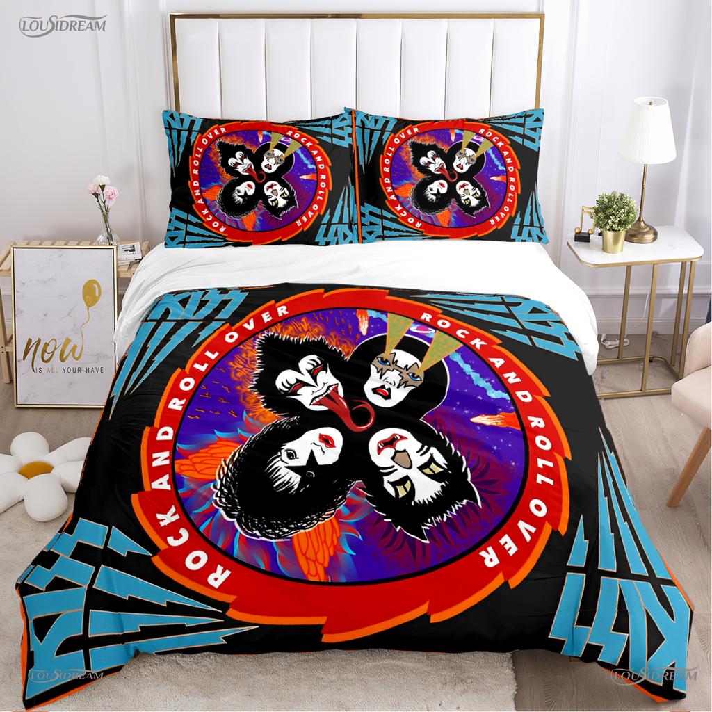 K-Kiss-Band Musik Paar Ganzjahres-Bettbezug Bettdecke Bettwäschesets Weicher Steppdeckenbezug und Kissenbezüge Einzel/Doppel/Queen/King