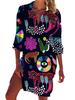 Copricostume da Donna con Scollo a V e Maniche Lunghe, Vestibilità Larga, Stampa Tropicale, Tessuto Pieghettato, Tasca, Copricostume da Spiaggia, Tunica