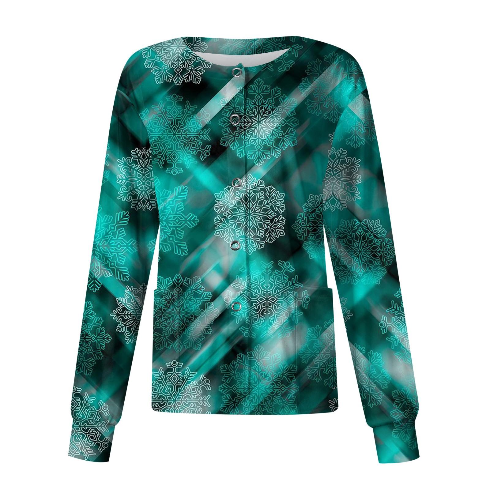 

Женская повседневная модная однобортная блузка с воротником-стойкой и рождественским принтом для медсестры XXL синий