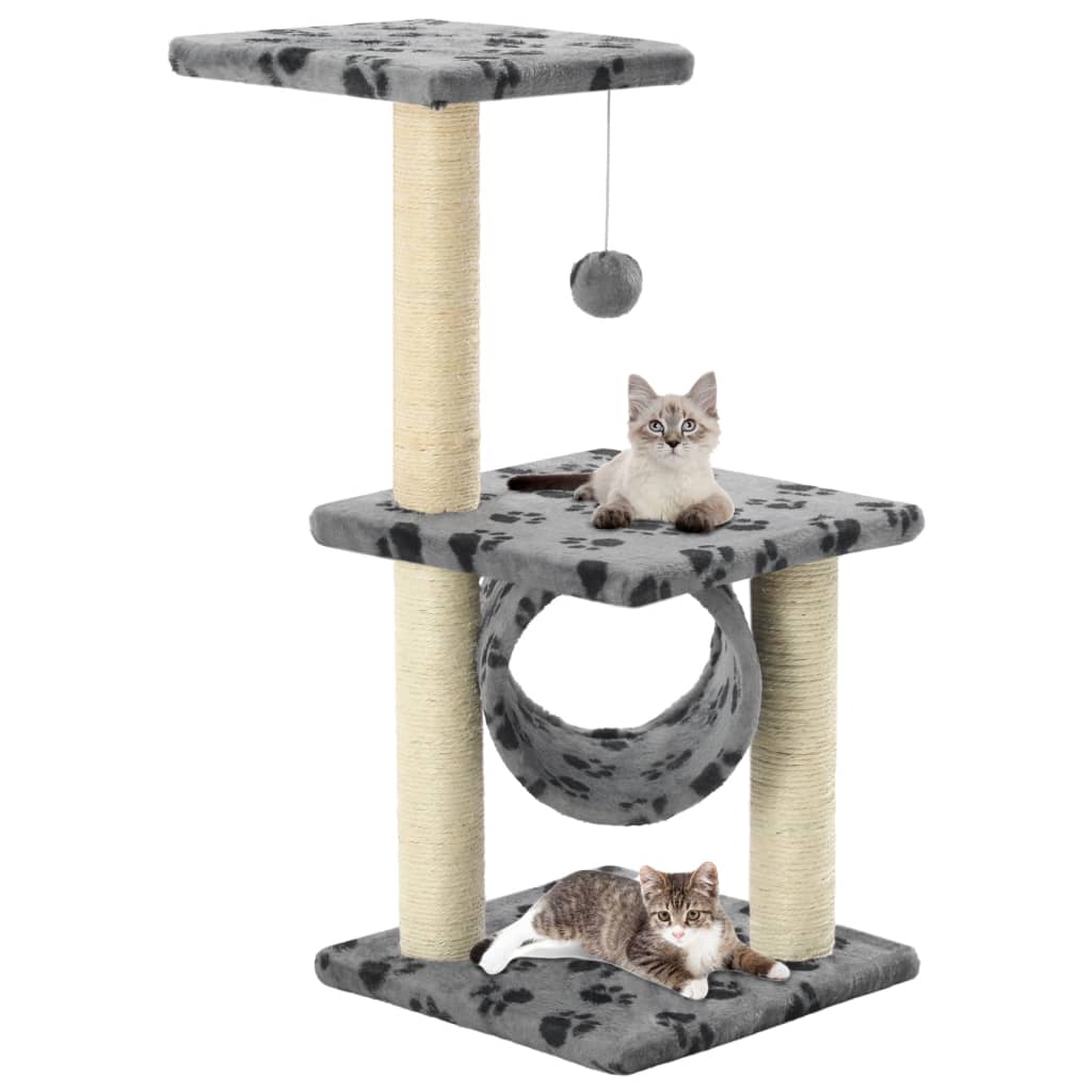 Cat Scratching Post with Sisal 65 cm Grey with Paw Pattern