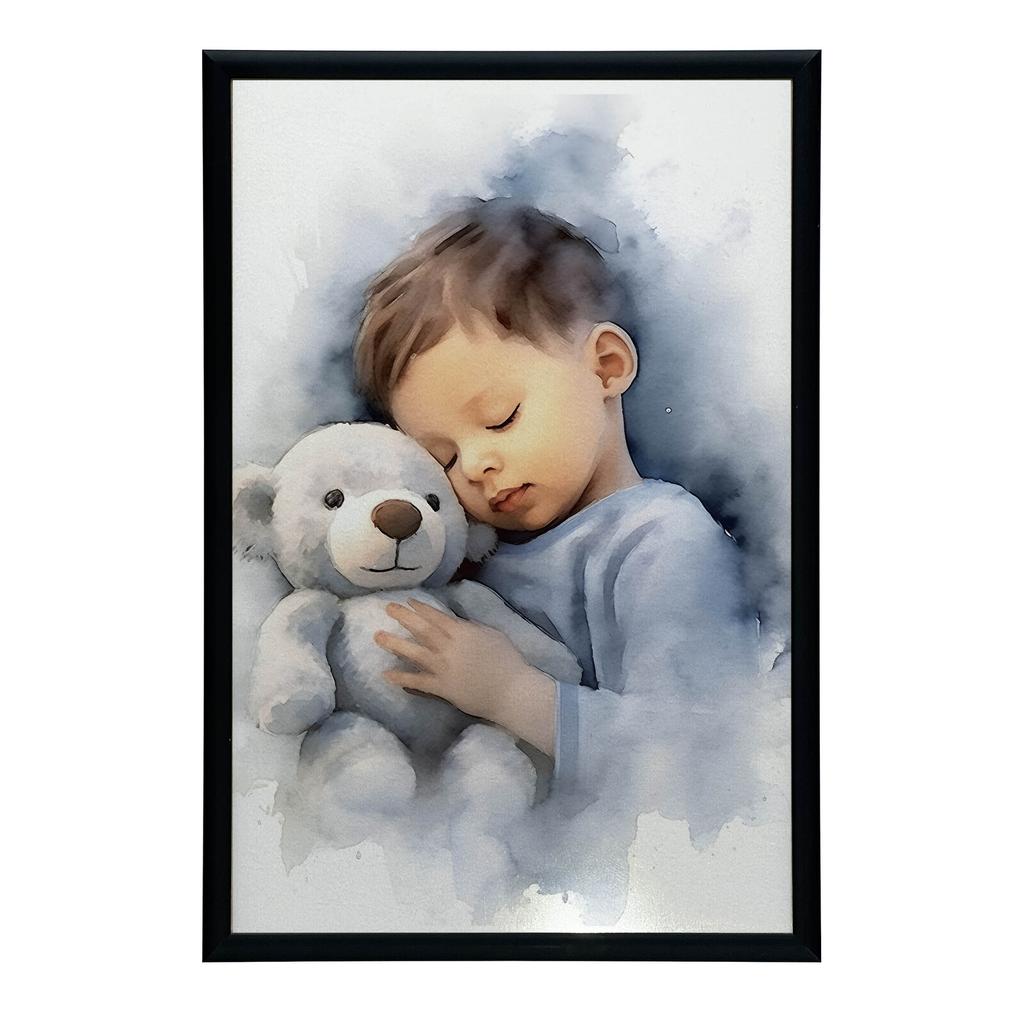Chłopiec Z Misiem Przytulasem Chłopiec Z Misiem Przytulasem, 70X100 Cm, Rama Aluminiowa Czarna, Papier Matowy 230 Gsm