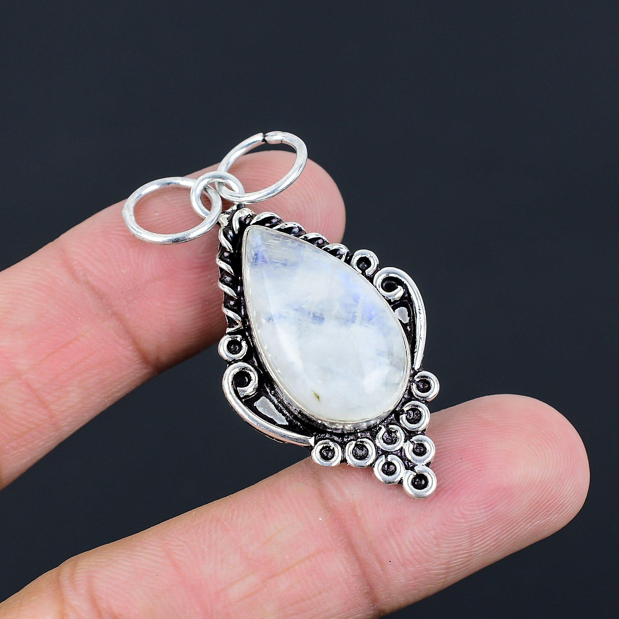 Rainbow Moonstone Gemstone Crown Chakra Birthday Pendant Jewelry Sterling Silver
