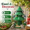 All Weather Rust Proof Bird Feeder Christmas Tree for Outdoor, Metal Hanging Wild with 2 Water Cups, Green Xmas Seeds Tray Garden Patio Outside Decor