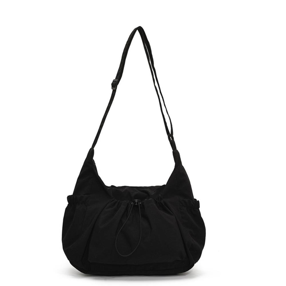 

Pleated Crossbody Bag Korean Style Drawstring Bag Casual Nylon Shoulder Bag Office Worker чёрный