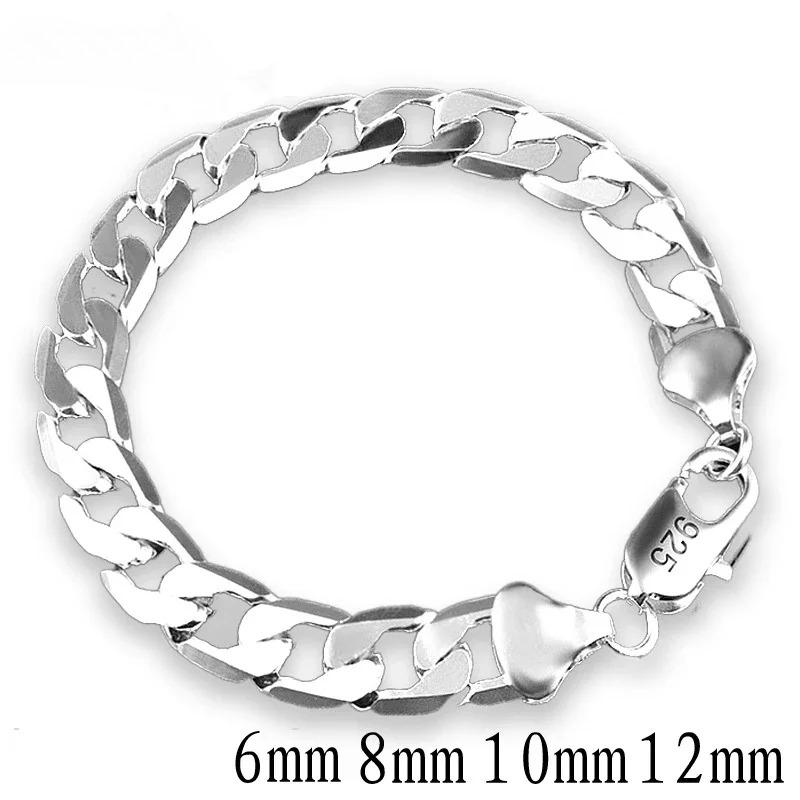 925 Sterling Silver Bracelet Sideways Silver Bracelet 6MM8MM10MM Bracelet Men & Women Jewelry