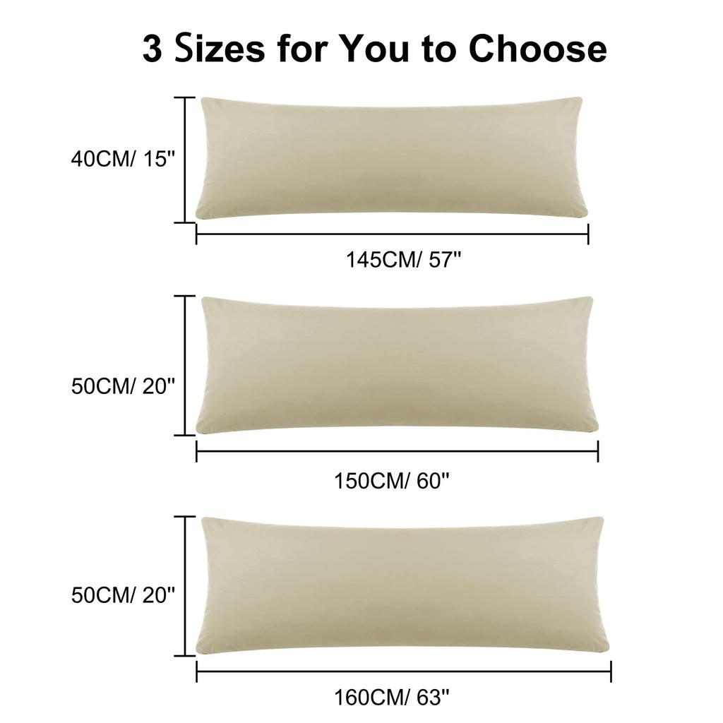 PiccoCasa Body Pillow Long with 1 50x160cm Cover, Microfiber, Plain, Nordic, Life-size, Pillowcase, Zipper, Piece, Khaki,