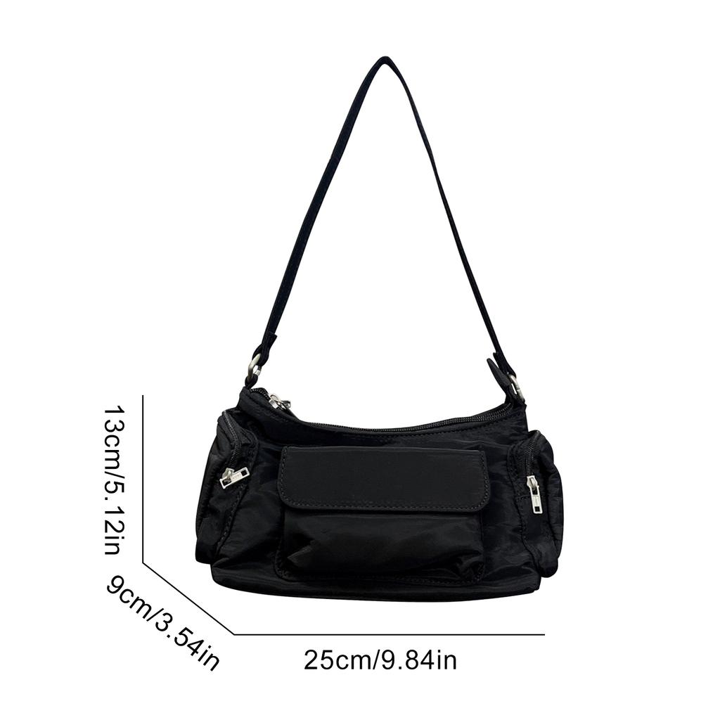 Women Nylon Multi-Pockets Handbag Casual Underarm Bag Lightweight Retro Korean Styles Commuting Shoulder Bag for Daily Travel