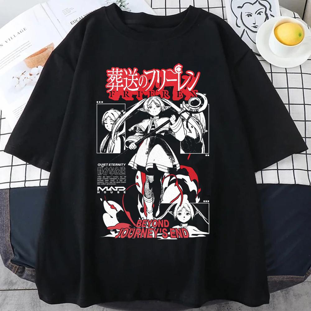 Frieren TShirt Unisex Cartoon Tshirt Short Sleeve Women Beyond Journeys End Anime Clothing TShirt Cotton Tees Top